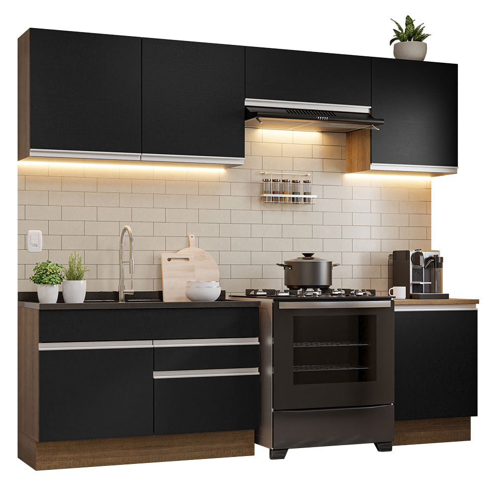Armário de Cozinha Completa 260cm Rustic/Preto Glamy Madesa 04