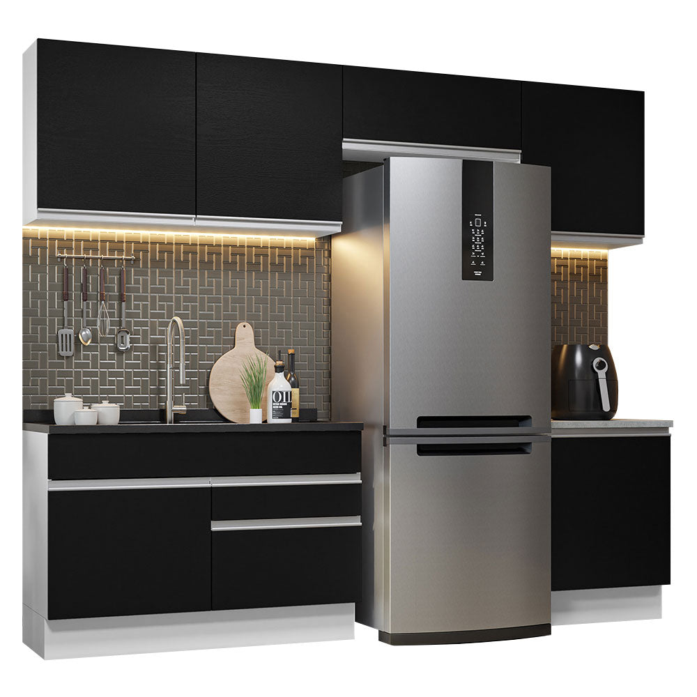 Armário de Cozinha Completa 260cm Branco/Preto Glamy Madesa 05