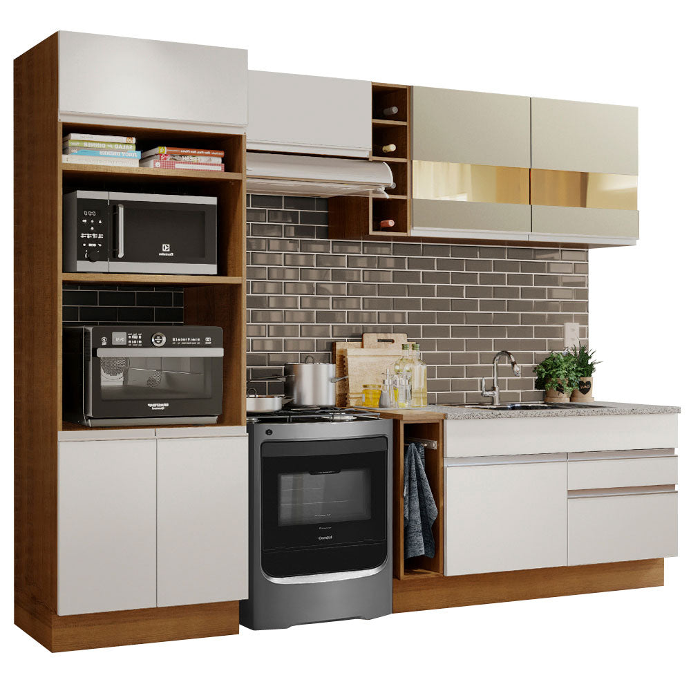 Armário de Cozinha Completa 270cm Rustic/Branco/Crema Jade Madesa 08