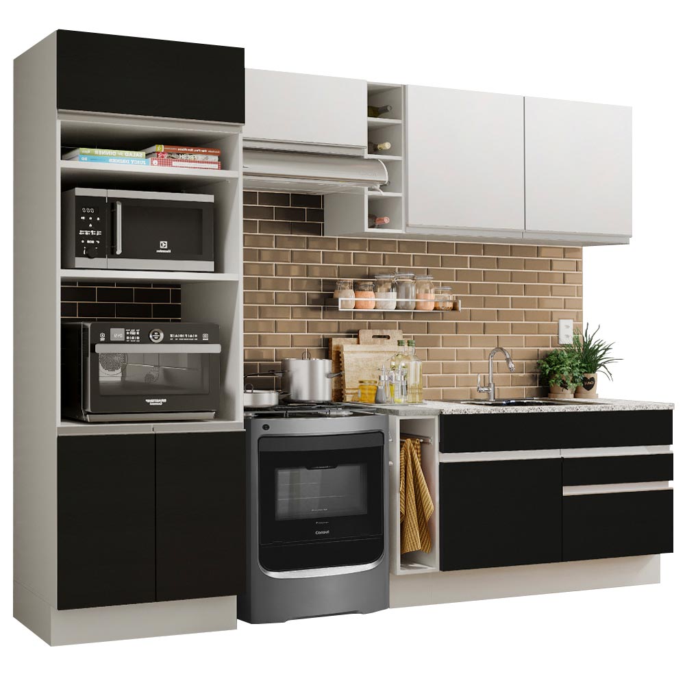 Armário de Cozinha Completa 270cm Branco/Preto/Branco Jade Madesa 09