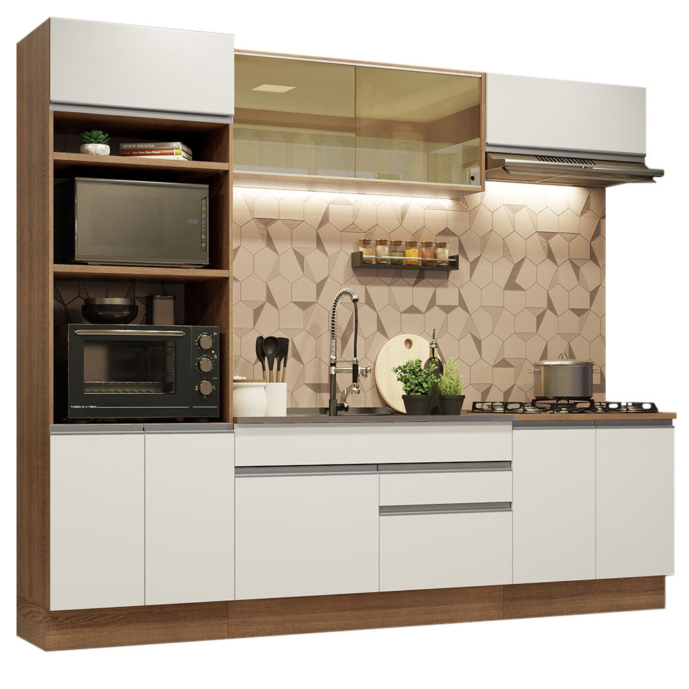 Armário de Cozinha Completa 270cm Rustic Branco Glamy Madesa 10