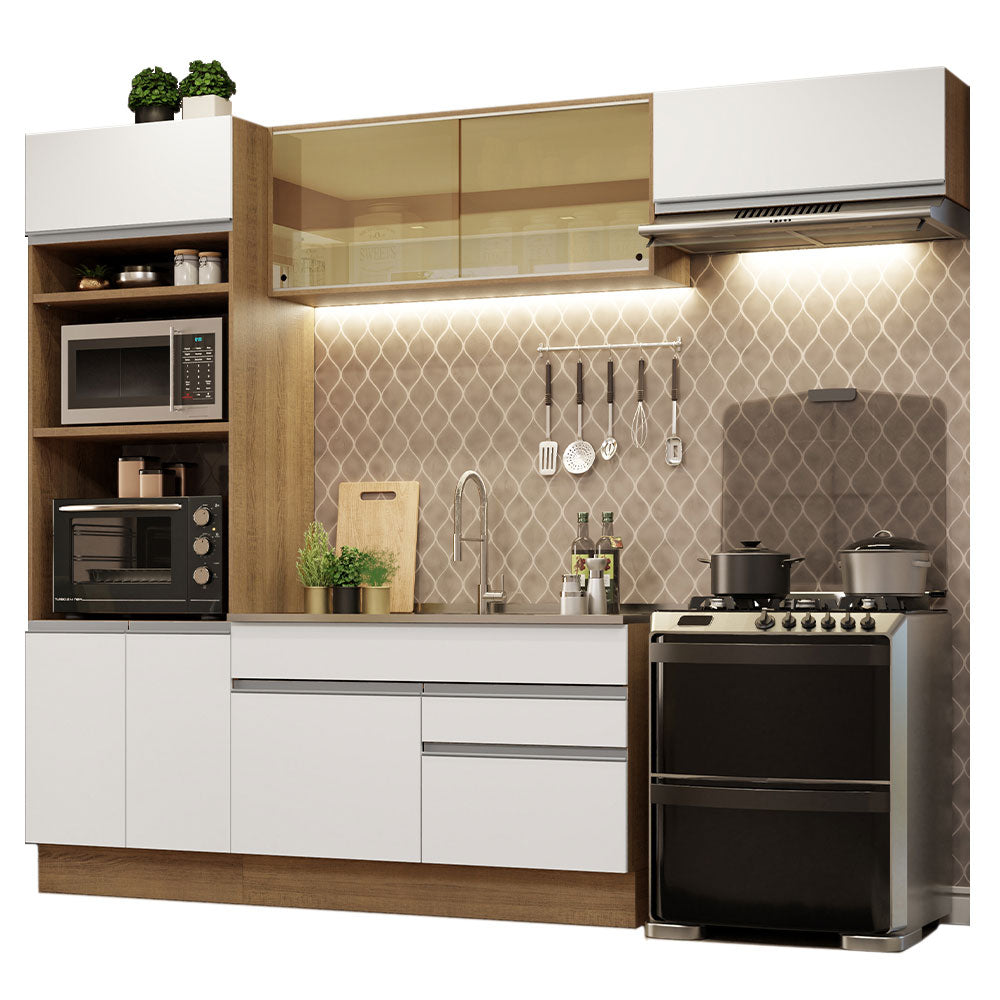 Armário de Cozinha Completa 270cm Rustic Branco Glamy Madesa 11