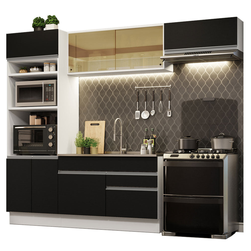 Armário de Cozinha Completa 270cm Branco Preto Glamy Madesa 11