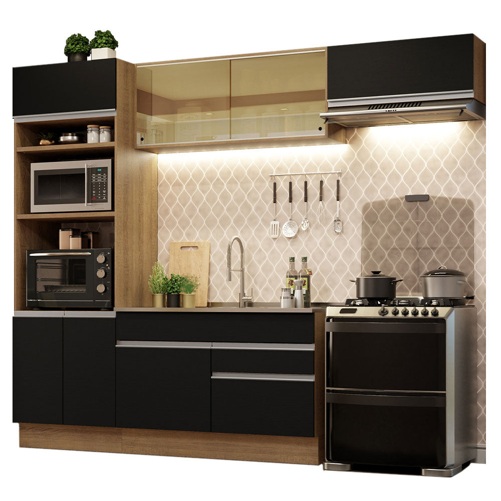 Armário de Cozinha Completa 270cm Rustic Preto Glamy Madesa 11