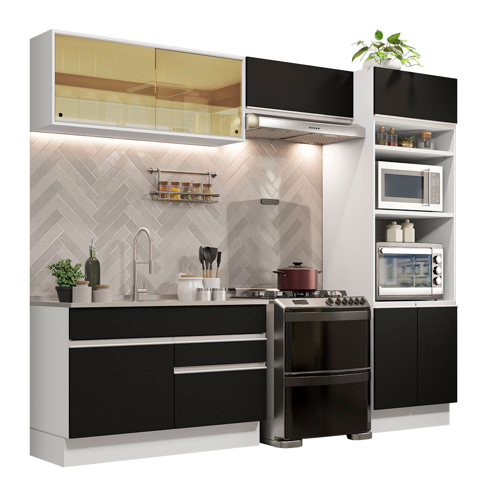 Armário de Cozinha Completa 270cm Branco/Preto Glamy Madesa 12