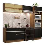 Armário de Cozinha Completa 270cm Rustic/Preto Glamy Madesa 12