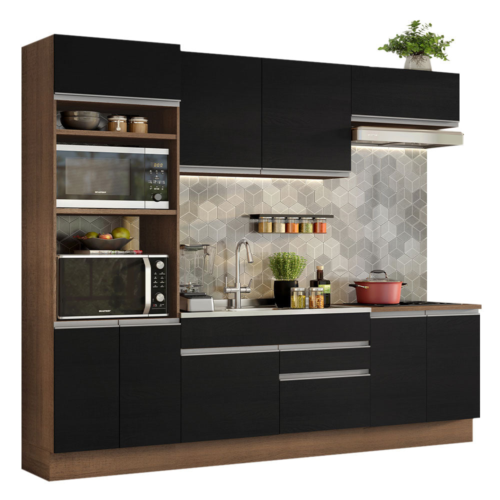 Armário de Cozinha Completa 270cm Rustic/Preto Glamy Madesa 13