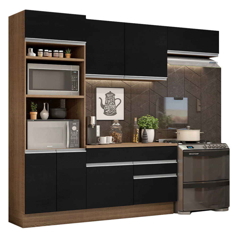 Armário de Cozinha Completa 270cm Rustic/Preto Glamy Madesa 14