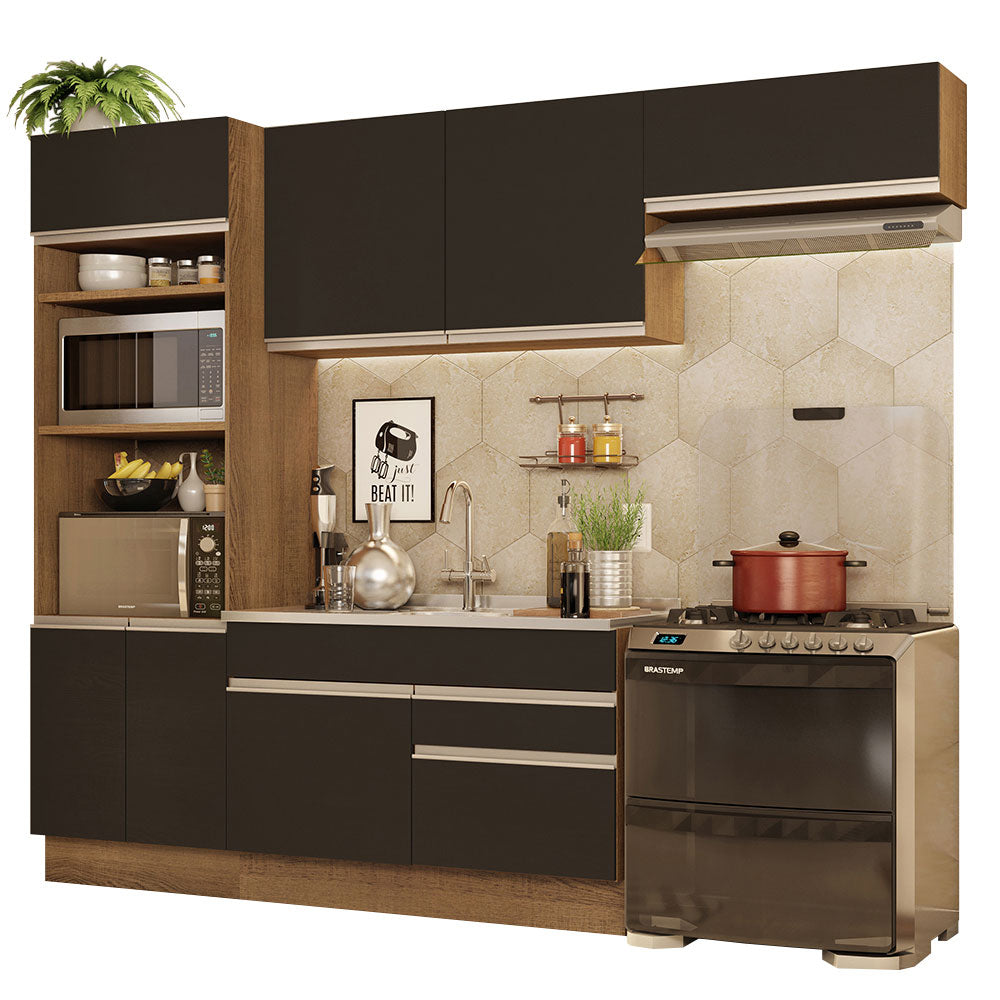 Armário de Cozinha Completa 270cm Rustic/Preto Glamy Madesa 15
