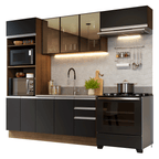 Armário de Cozinha Completa 270 cm Rustic/Preto Glamy Madesa 17