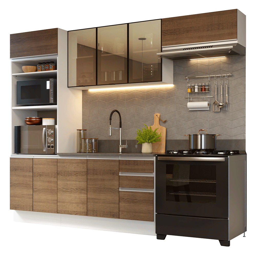 Armário de Cozinha Completa 270 cm Branco/Rustic Glamy Madesa 17