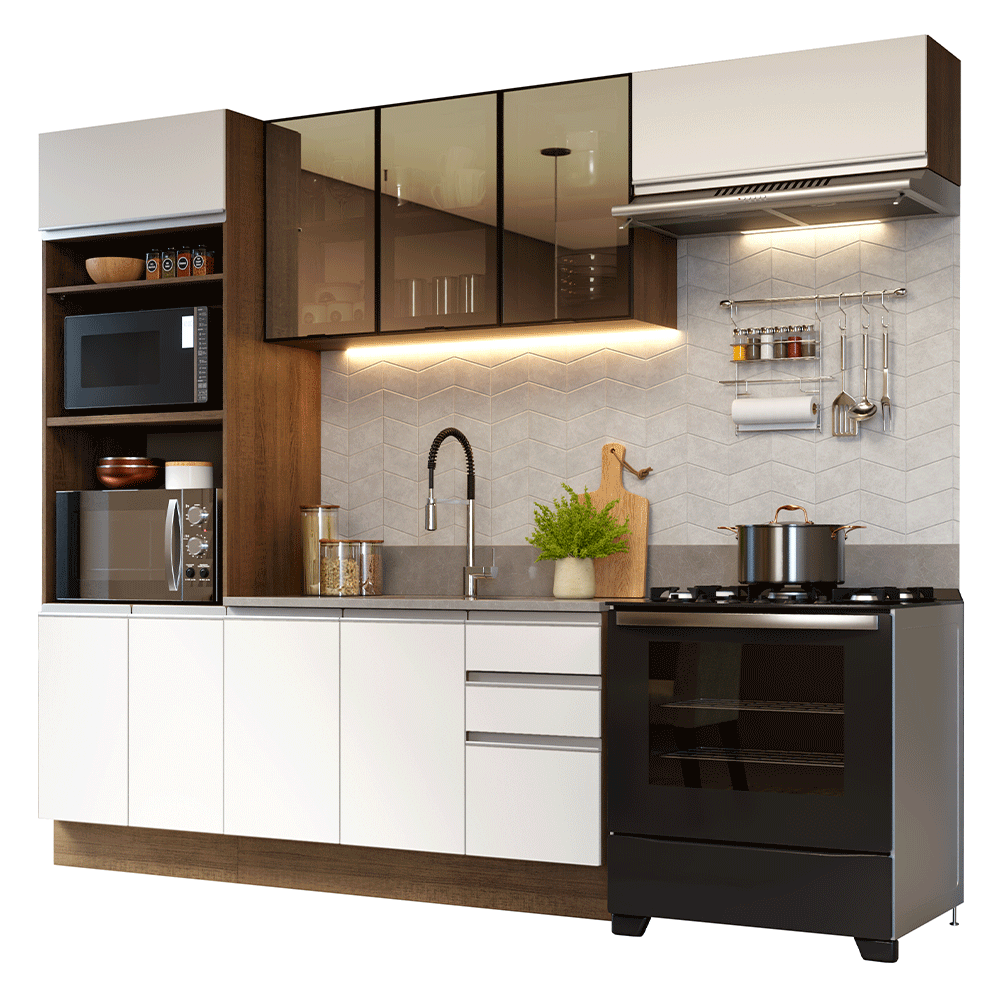 Armário de Cozinha Completa 270 cm Rustic/Branco Glamy Madesa 17