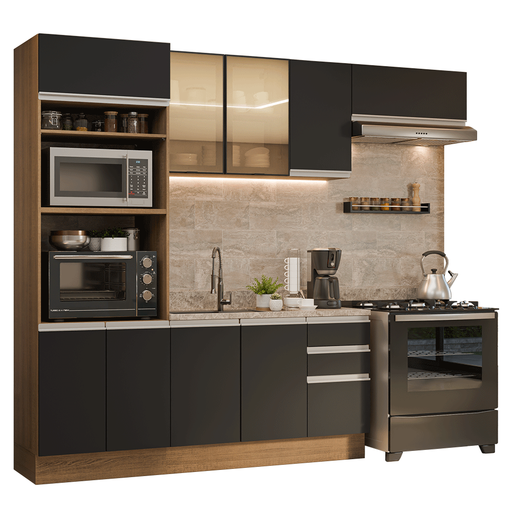 Armário de Cozinha Completa 270 cm Rustic/Preto Glamy Madesa 18
