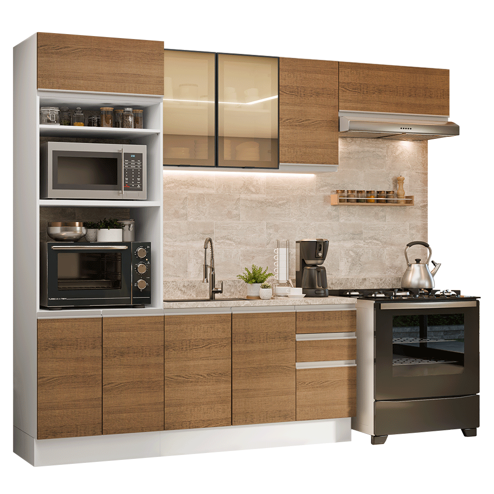 Armário de Cozinha Completa 270 cm Branco/Rustic Glamy Madesa 18