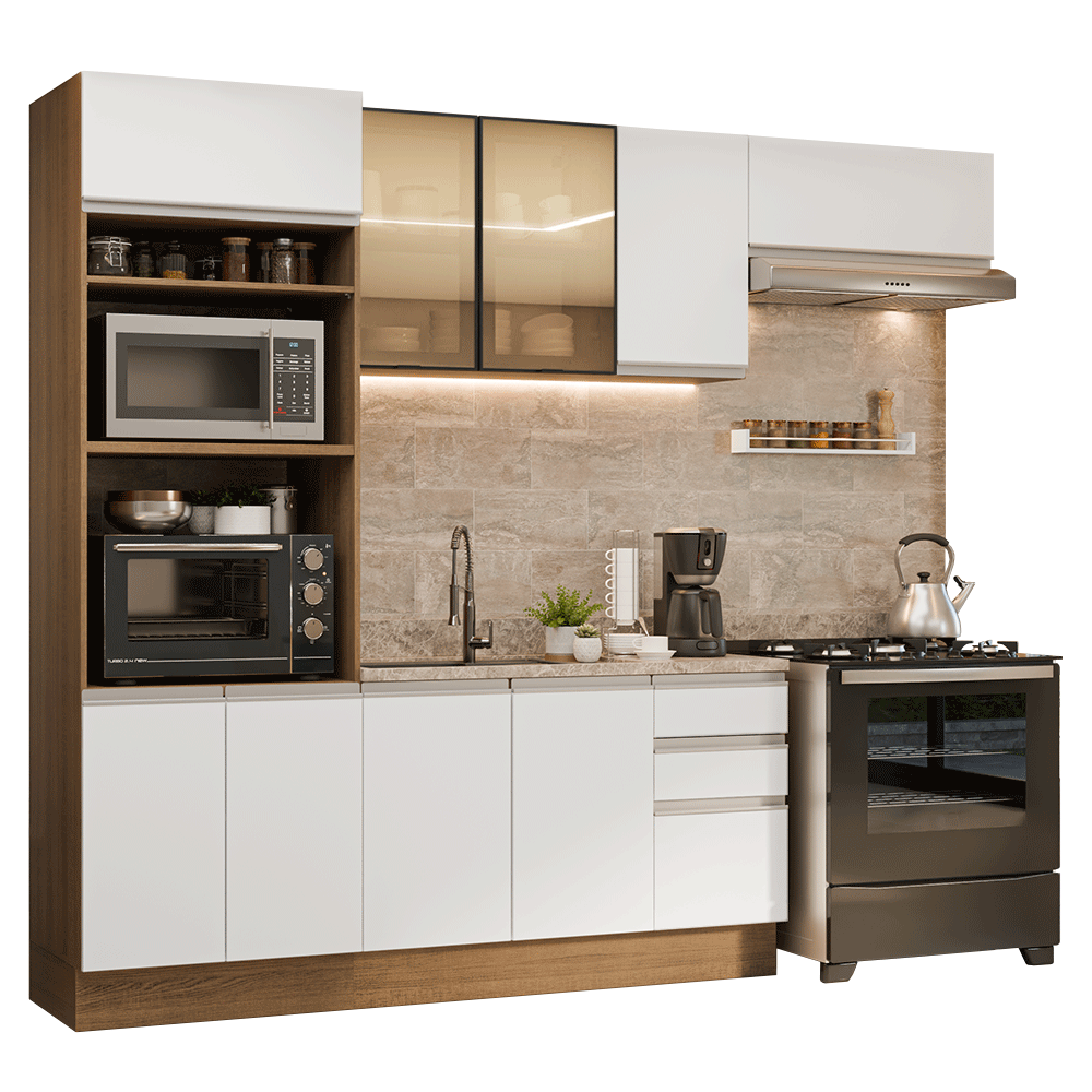 Armário de Cozinha Completa 270 cm Rustic/Branco Glamy Madesa 18