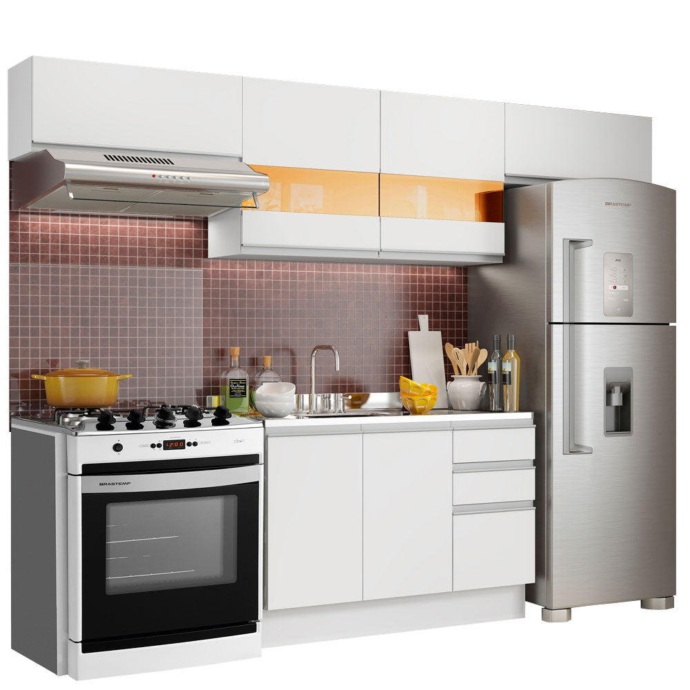 Armário de Cozinha Compacta 280cm Branco Marina Madesa 01