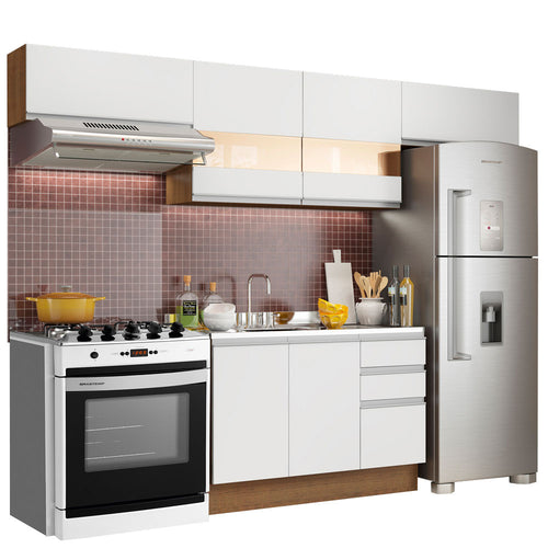 Armário de Cozinha Compacta 280cm Rustic/Branco Marina Madesa 01