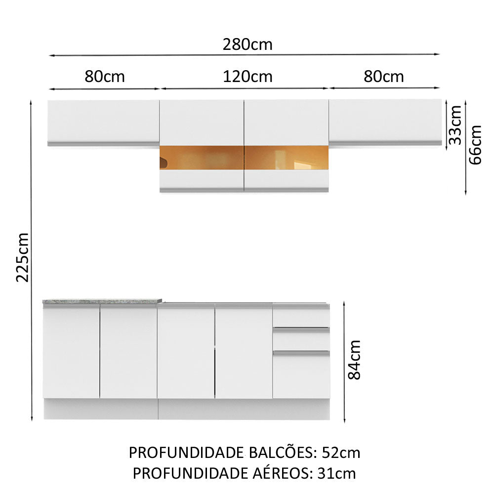 Armário de Cozinha Completa 280cm Branco Mariana Madesa 02