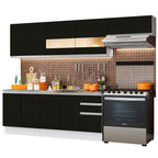 Armário de Cozinha Completa 280cm Branco/Preto Marcela Madesa 03