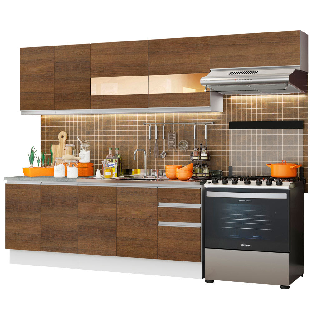 Armário de Cozinha Completa 280cm Branco/Rustic Marcela Madesa 03