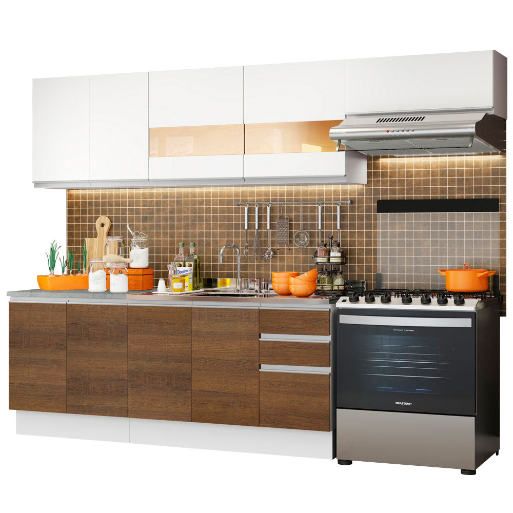 Armário de Cozinha Completa 280cm Branco/Rustic/Branco Marcela Madesa 03