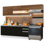 Armário de Cozinha Completa 280cm Branco/Preto/Rustic Marcela Madesa 03