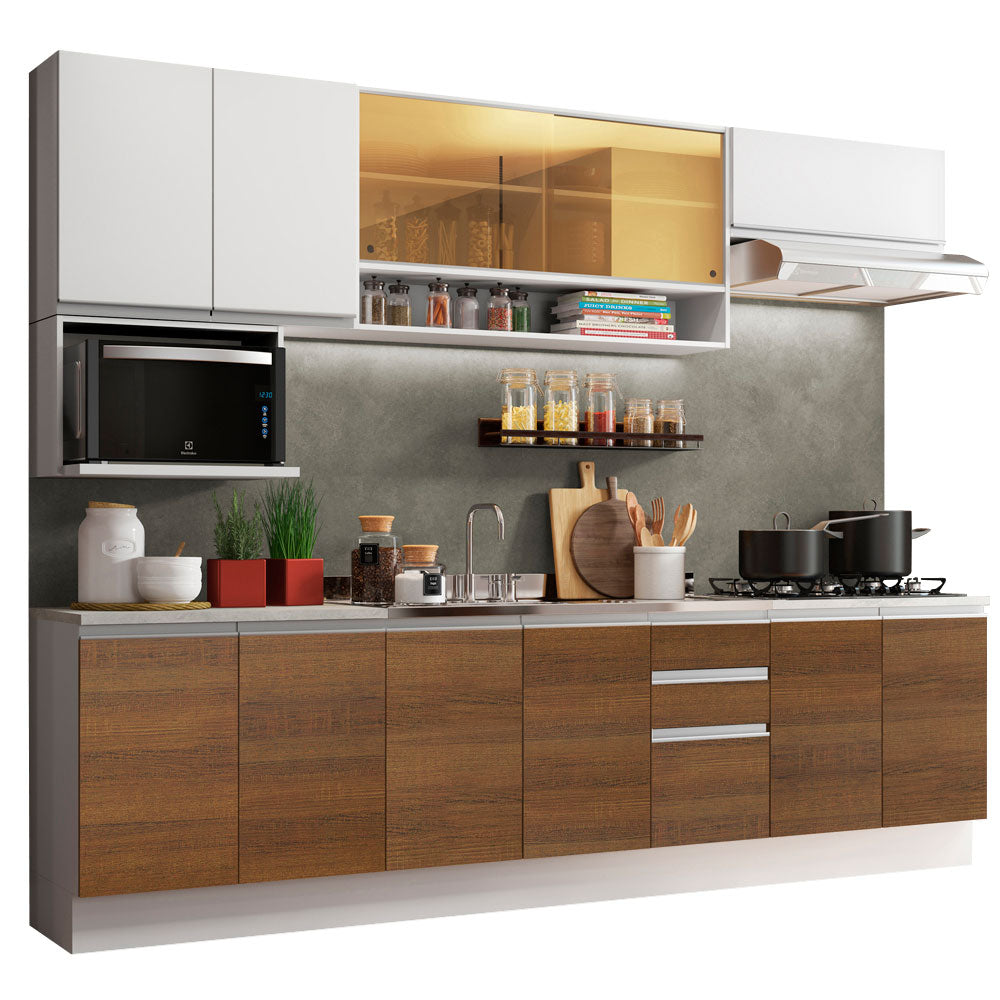 Armário de Cozinha Completa 280cm Branco/Rustic/Branco Genova Madesa 04