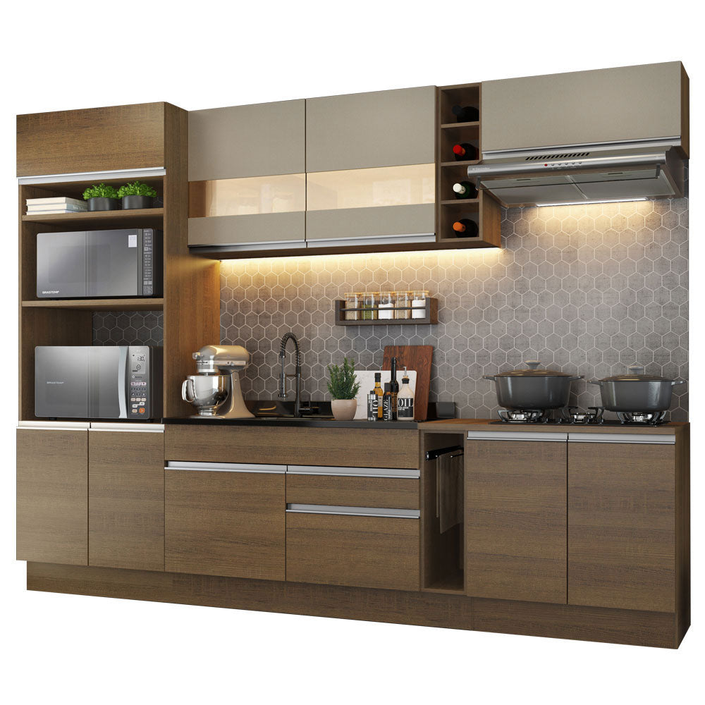 Armário de Cozinha Completa 290cm Rustic/Crema Vicenza Madesa 01