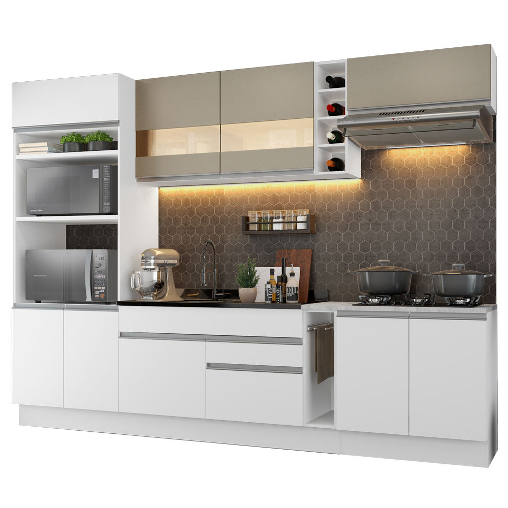 Armário de Cozinha Completa 290cm Branco/Branco/Crema Vicenza Madesa 01