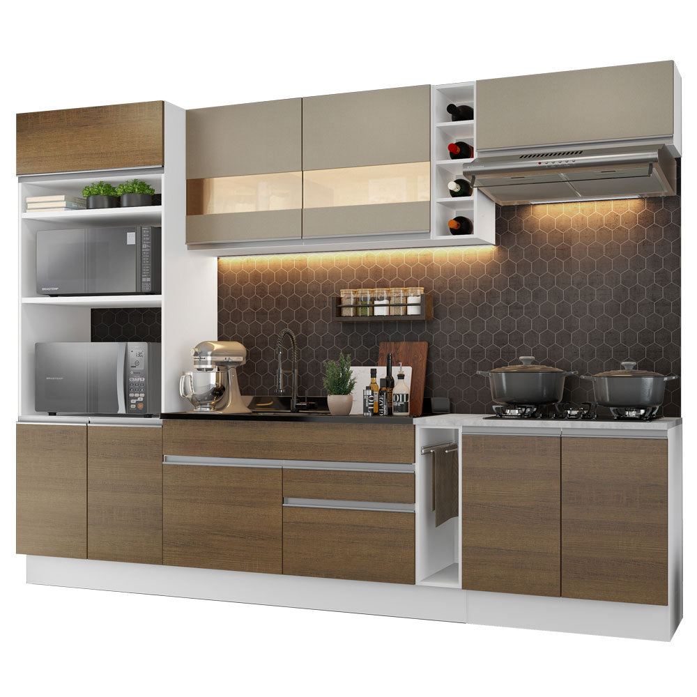Armário de Cozinha Completa 290cm Branco/Rustic/Crema Vicenza Madesa 01