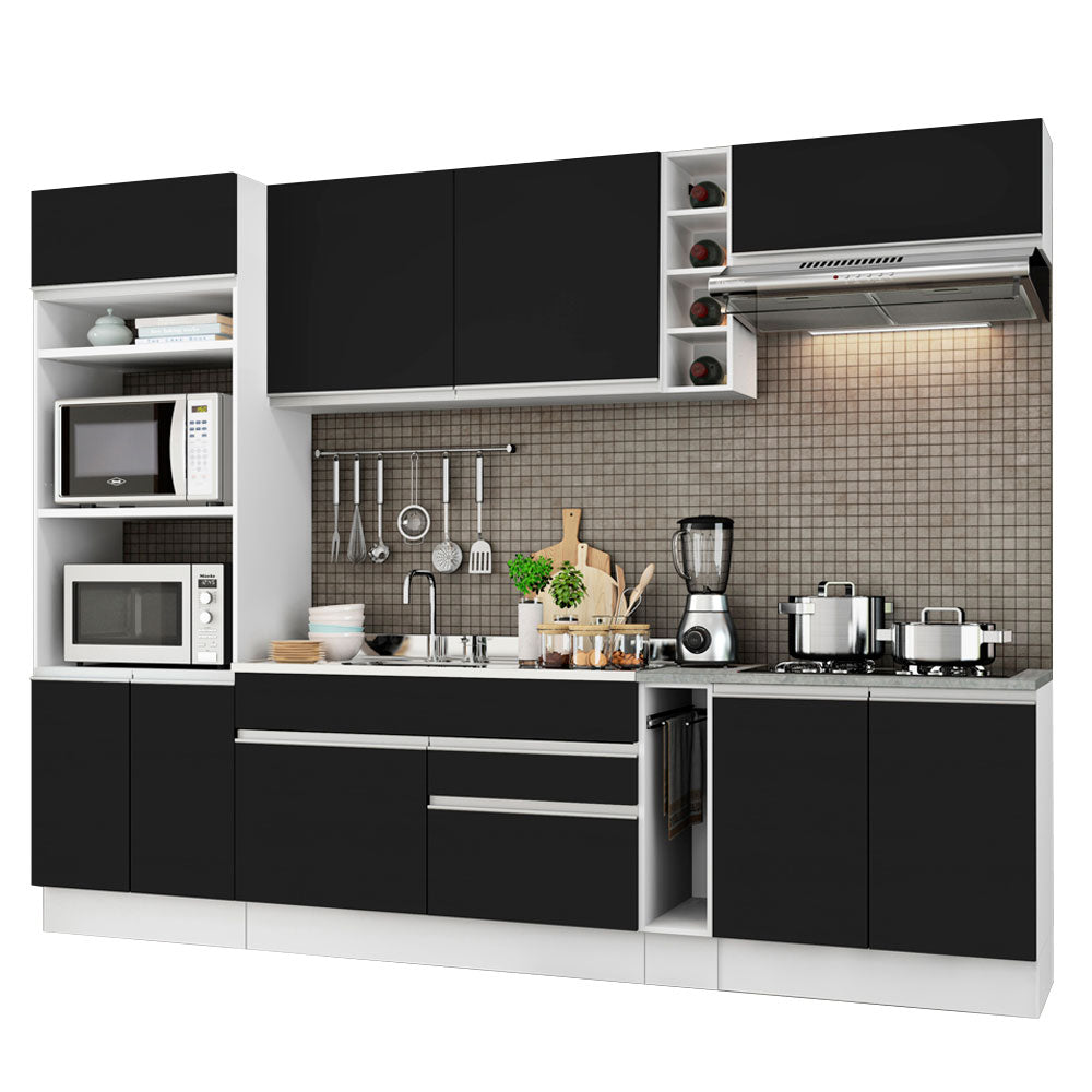 Armário de Cozinha Completa 290cm Branco/Preto Vicenza Madesa 02
