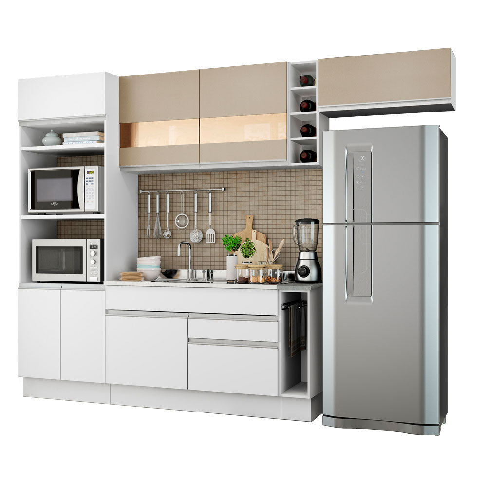 Armário de Cozinha Completa 290cm Branco/Branco/Crema Safira Madesa 03