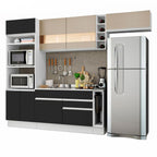 Armário de Cozinha Completa 290cm Branco/Preto/Crema Safira Madesa 03