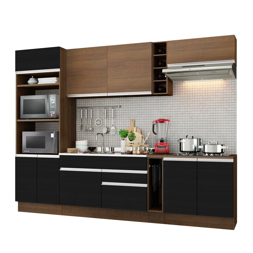 Armário de Cozinha Completa 290cm Rustic/Preto/Rustic Vicenza Madesa 07