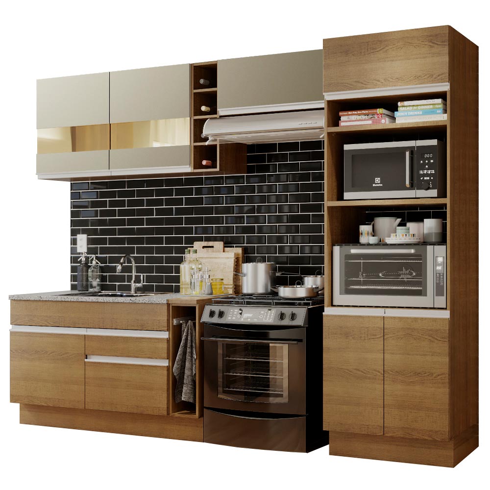 Armário de Cozinha Completa 290cm Rustic/Rustic/Crema Cristal Madesa 09