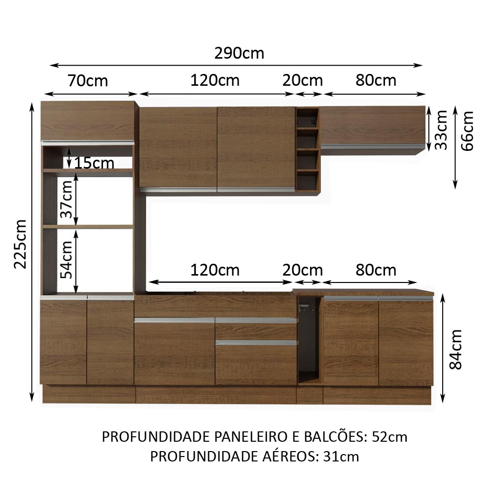 Armário de Cozinha Completa 290cm Rustic Vicenza Madesa 12