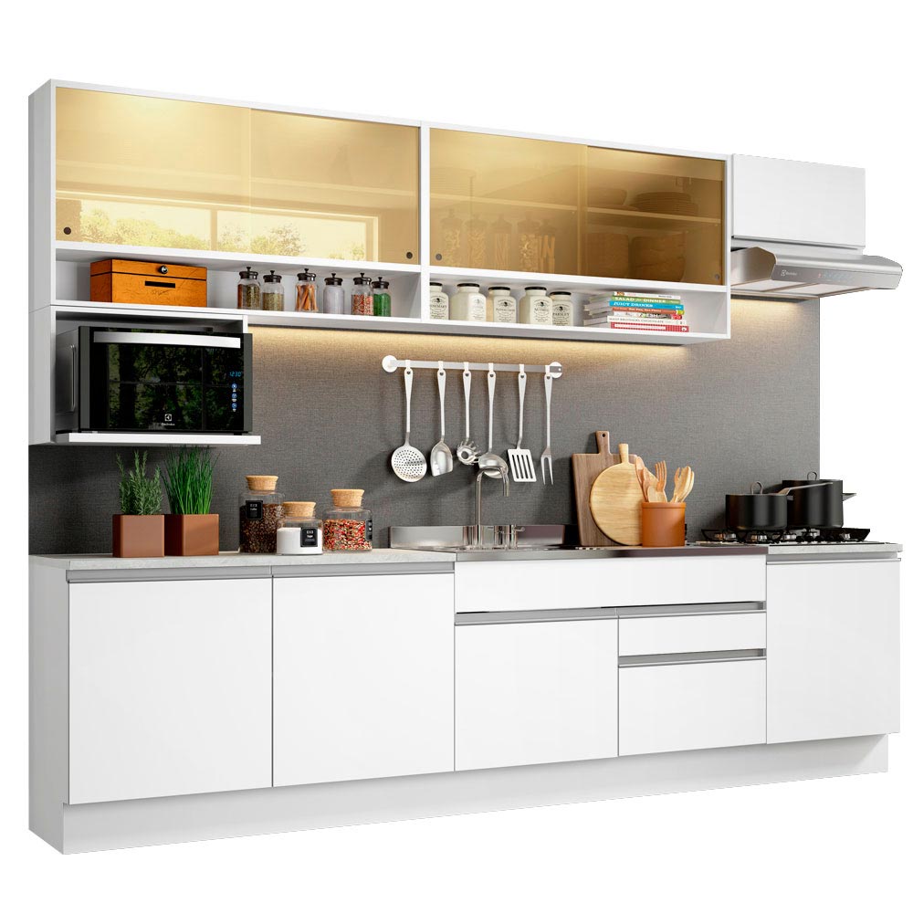 Armário de Cozinha Completa 300cm Branco Verona Madesa 01