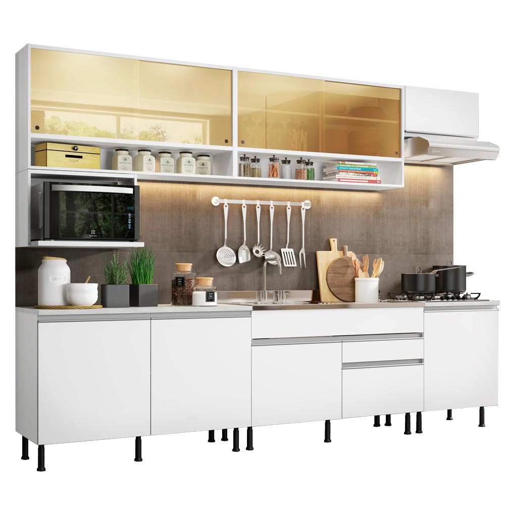Armário de Cozinha Completa 300cm Branco Verona Madesa 01SR