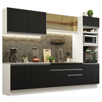 Armário de Cozinha Completa 310cm Branco Preto Glamy Madesa 01