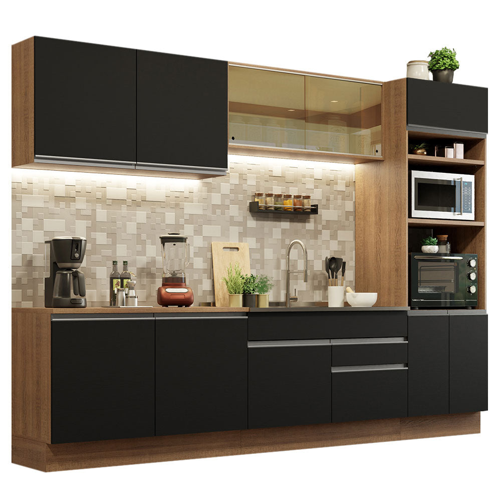 Armário de Cozinha Completa 310cm Rustic Preto Glamy Madesa 01