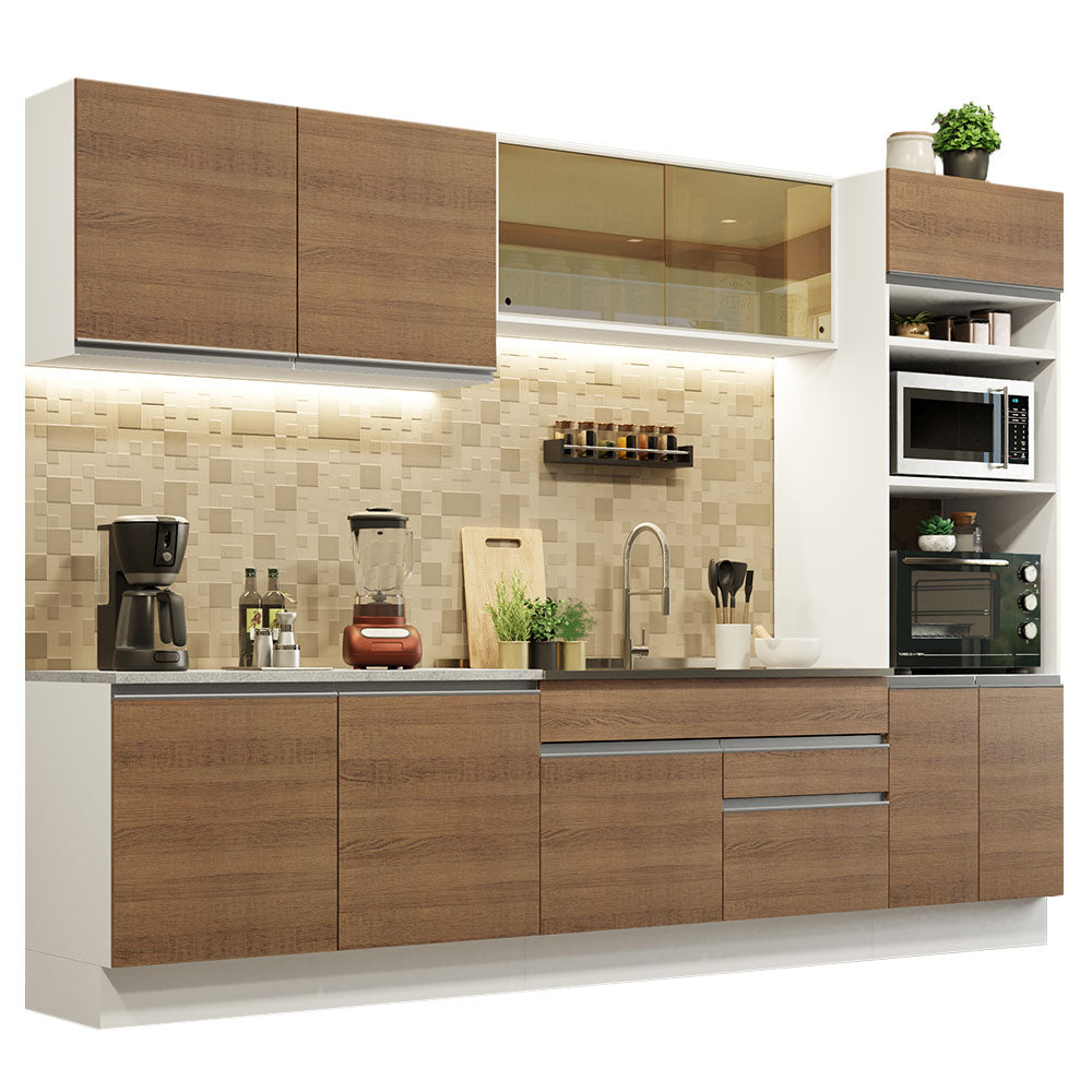 Armário de Cozinha Completa 310cm Branco Rustic Glamy Madesa 01