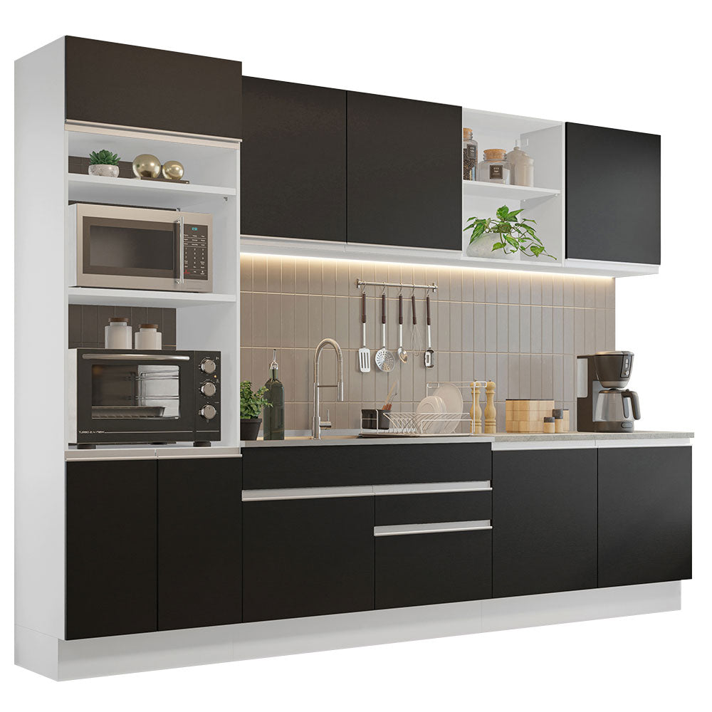 Armário de Cozinha Completa 310cm Branco/Preto Glamy Madesa 02