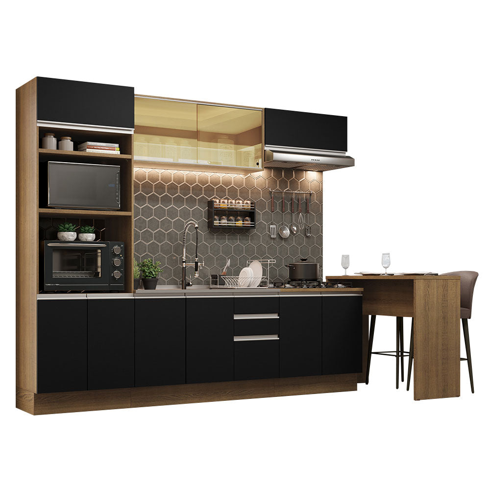 Armário de Cozinha Completa 315cm Rustic/Preto Glamy Madesa 01