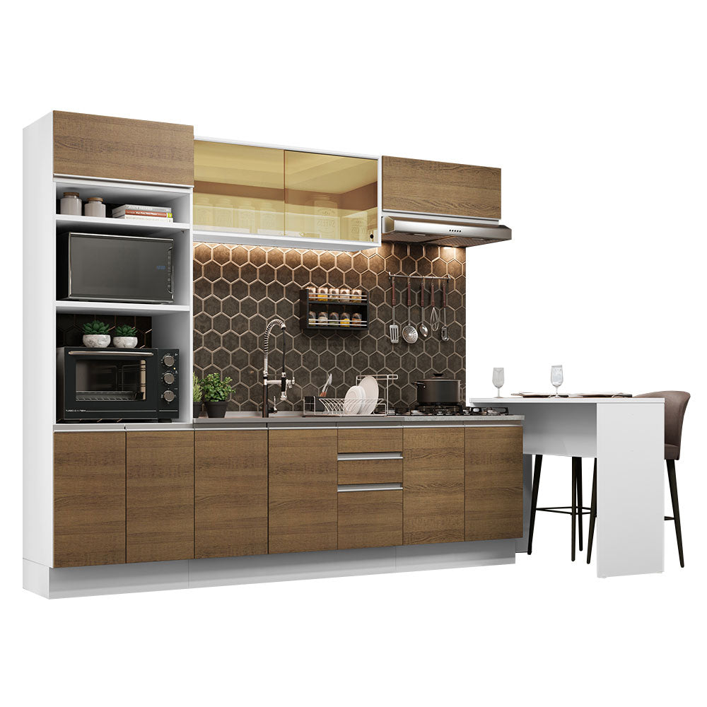 Armário de Cozinha Completa 315cm Branco/Rustic Glamy Madesa 01