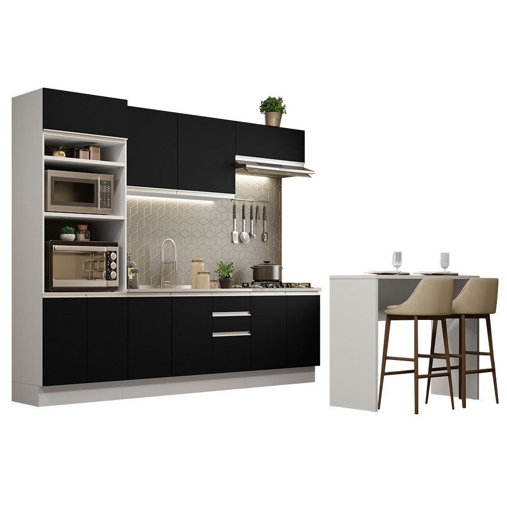 Armário de Cozinha Completa 315cm Branco/Preto Glamy Madesa 02