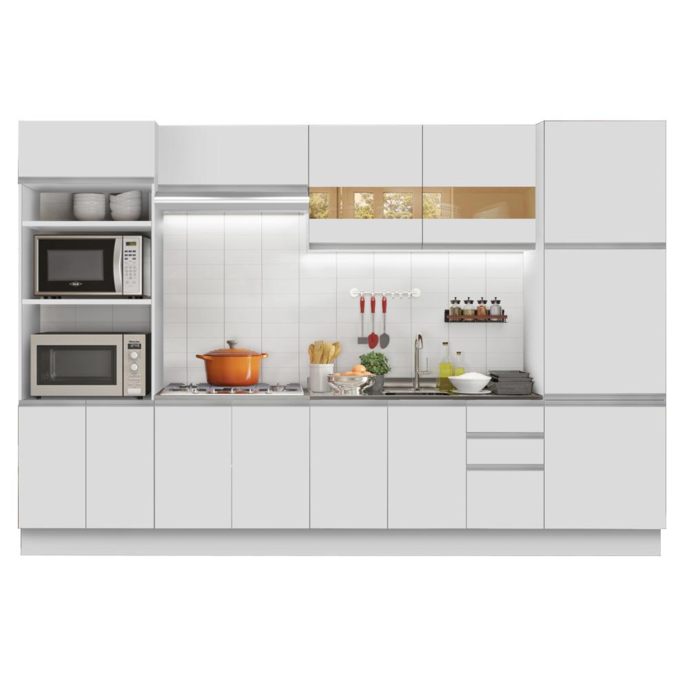 Armário de Cozinha Completa 330cm Branco Roma Madesa 01