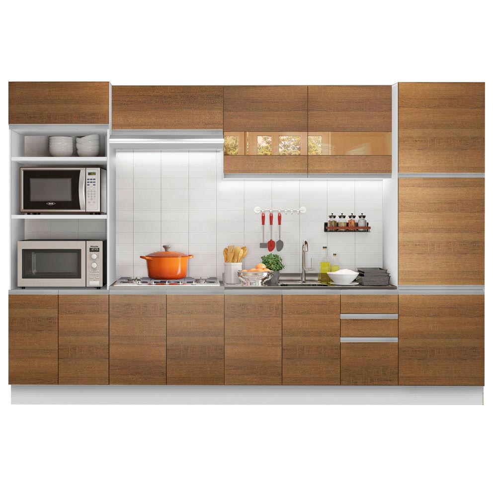 Armário de Cozinha Completa 330cm Branco/Rustic Roma Madesa 01