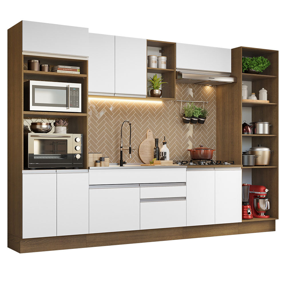 Armário de Cozinha Completa 330cm Rustic/Branco Glamy Madesa 03