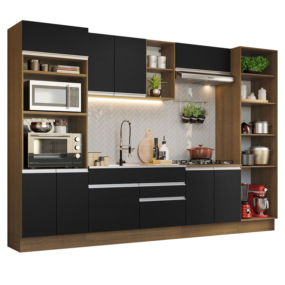 Armário de Cozinha Completa 330cm Rustic/Preto Glamy Madesa 03