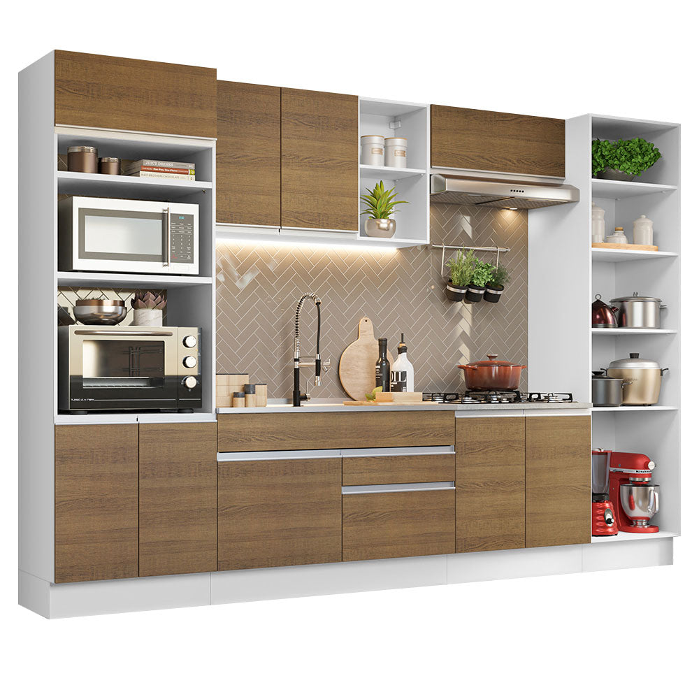 Armário de Cozinha Completa 330cm Branco/Rustic Glamy Madesa 03
